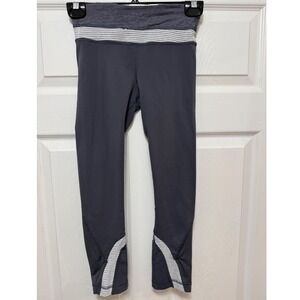 Lululemon Inspire Crop II Pants Leggings Gray Striped Waistband Running‎ Yoga